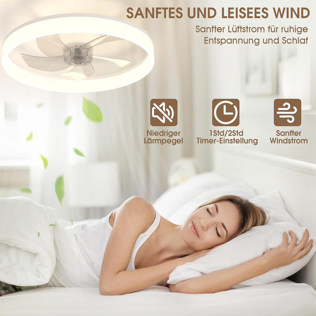 NIORSUN Deckenventilator mit Beleuchtung und Fernbedienung, 6 Geschwindigkeiten, dimmbares Lampe mit Ventilator, Leise Deckenlampe mit Ventilator für Schlafzimmer, Wohnzimmer (50cm, Weiß)