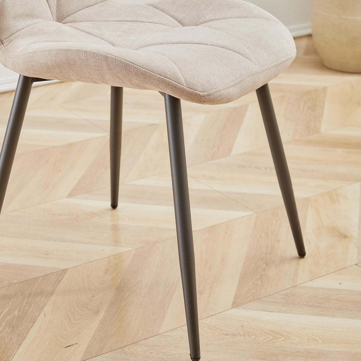 Essgruppe Set Tisch und Stühle, 100cm Runder Esstisch und 4 Leinen-Esszimmerstühle, 4 Stühle & Tisch für Küche, Esszimmer und Wohnzimmer (Khaki-LX, 100 * 100 * 76.5cm (Helle Holzfarbe))