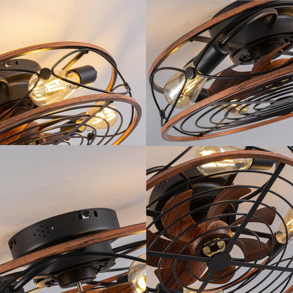 Deckenventilator Mit Beleuchtung Und Fernbedienung Ventilator Deckenleuchte Vintage Industrial Eisenkäfig Wohnzimmer E27 Retro Fan Deckenlampe Esszimmer Schlafzimmer 6 Wind Speeds Lüfterlicht ( Größe