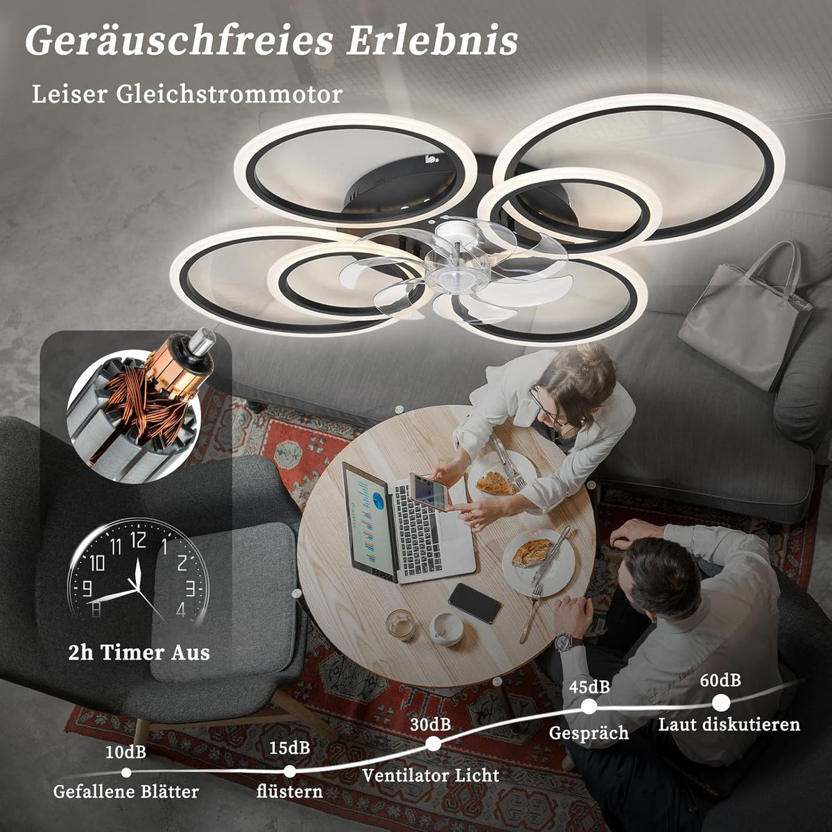 Deckenventilator Mit Beleuchtung Und Fernbedienung,85W,6800LM Lampe Mit Ventilator,100cm Led Dimmbar Deckenleuchte Mit Ventilator,6-Gang Ceiling Fan with Light Für Schlafzimmer Wohnzimmer,Schwarz