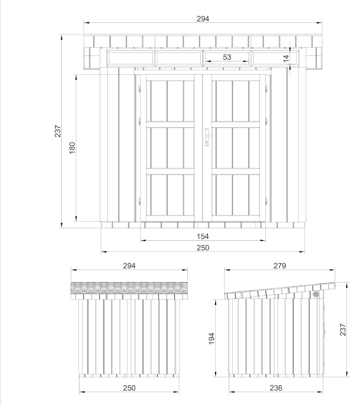 Gartenhaus Premium Qualität 5,9m² - L279xW293cm- All-Inclusive-Set mit Boden, Bitumen-Dachziegeln, Farbset- Hochwertiger Geräteschuppen aus Holzwerkstoffplatten LP Smartside - M903A Redwood RED