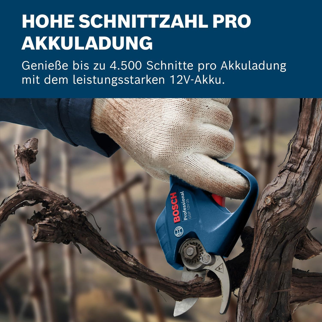 Bosch Professional 12V System Astschere GGP 12V-25 (bis zu 4.500 Schnitte pro Akkuladung, bürstenloser Motor, 25-mm-Schnitte, mit 2x 3,0-Ah-Akku)