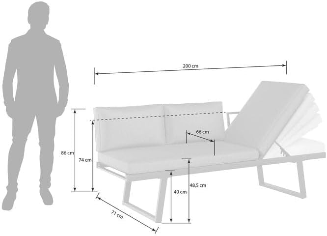 OUTLIV. Diningsofa Lucca Aluminium Olefin Anthrazit Dunkelgrau wasserabweisend 3-Sitzer mit Kissen 200x71x86 cm