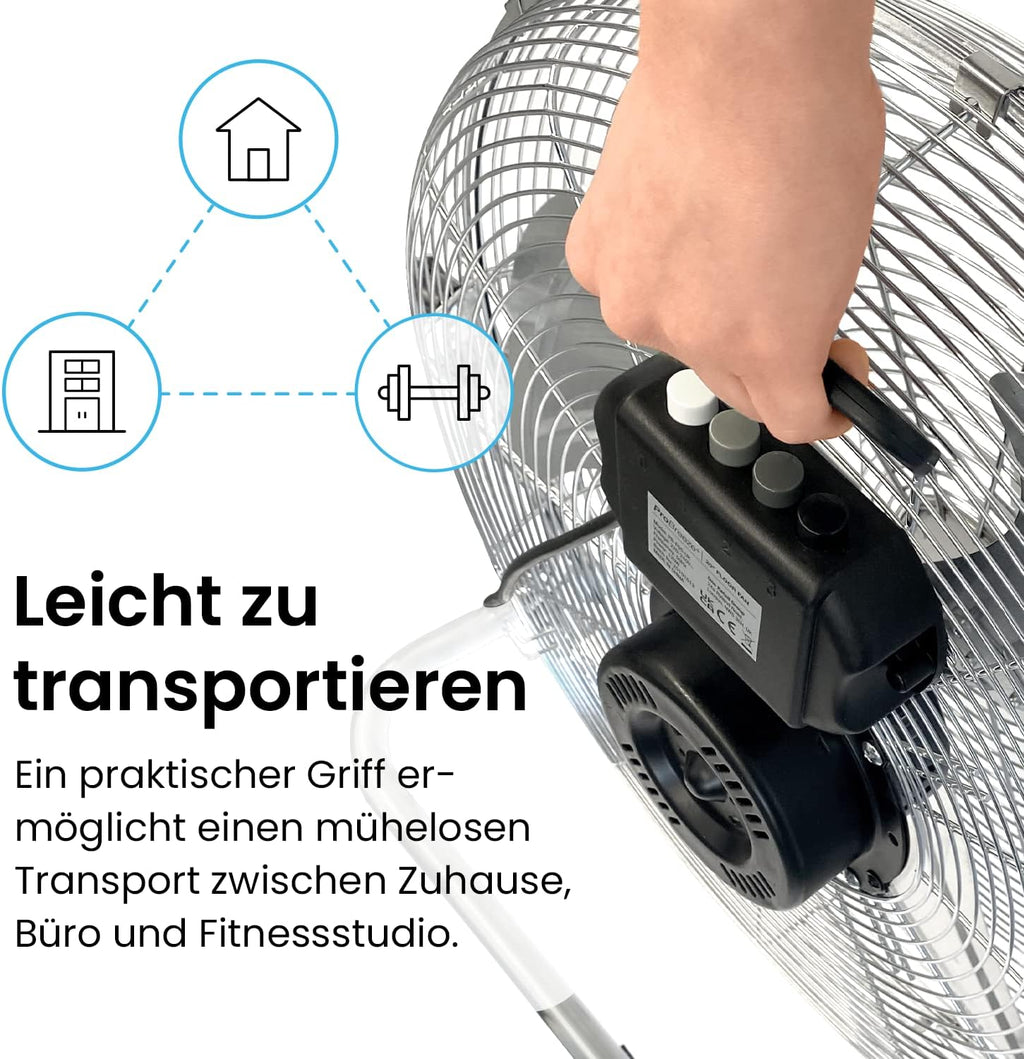 Pro Breeze 50 cm Bodenventilator aus Chrom, Ventilator mit 3 Geschwindigkeitsstufen und verstellbaren Ventilatorkopf - Windmaschine für Fitnessstudio oder Werkstatt