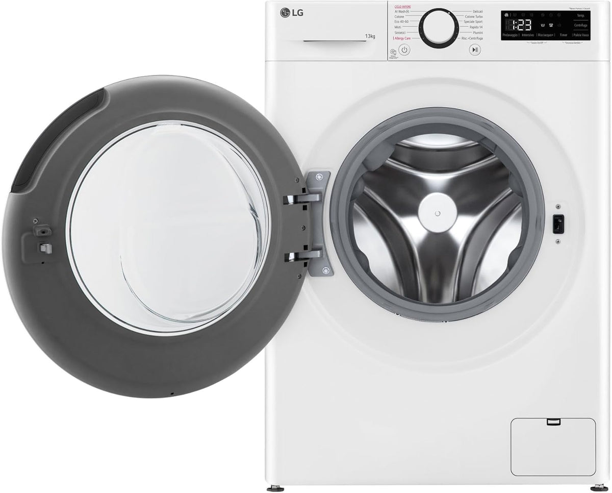 LG AI DD F4R3013NSWB Waschmaschine mit Frontlader, 13 kg, Serie R3, Klasse A-20%, 1400 Umdrehungen, AIWash, Dampfwäsche, Motor Direct Drive, Blasenkorb, Smart Diagnosis, freistehend, Weiß