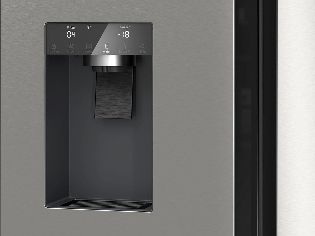 Bosch KFI96APEA, Serie 6, Smarter French Door Kühlschrank, 183 x 90,5 cm, 375 L Kühlen + 199 L Gefrieren, noFrost, Eis- und Wasserspender, Big Box, VitaFresh XXL 0º, AntiFingerprint, Gebürsteter Stahl