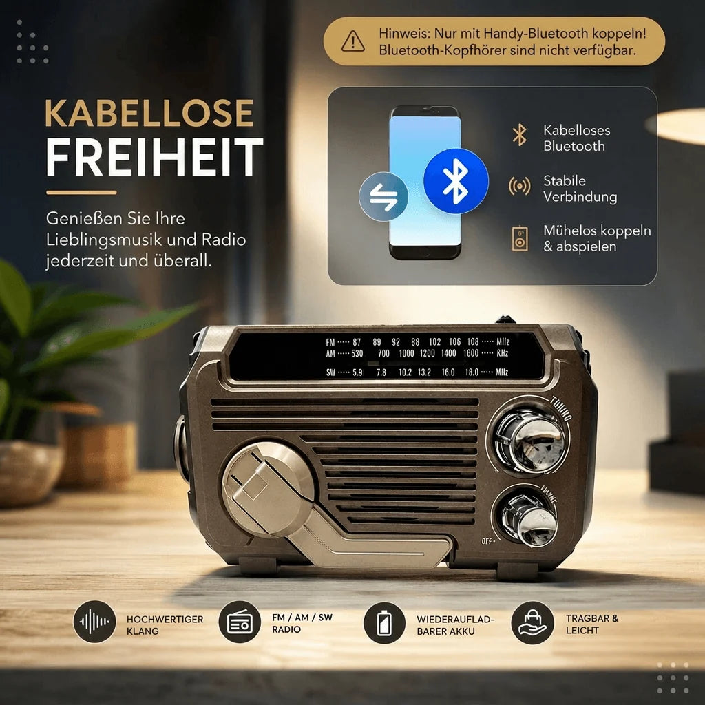 Notfallradio mit Handkurbel und Solarladung | Sturmkurbel