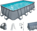 Summer Waves Frame Pool Komplettset | Rechteckig 549x274x132 cm Grau | Aufstellpool Set | Gartenpool & Schwimmbecken inkl. Sandfilterpumpe, Bodenvlies, Abdeckplane & Einstiegsleiter