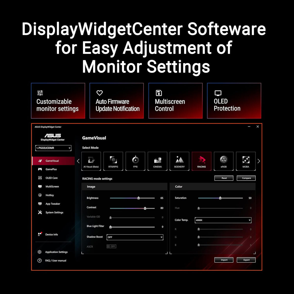 ROG Swift OLED PG32UCDMR 32 Zoll 4K UHD Gaming Monitor (240 Hz, 0.03ms GtG, G-Sync, FreeSync, AdaptiveSync, 10-bit, DisplayHDR 400, 16:9, 3840x2160, DP 2.1, HDMI 2.1, 90W USB-C, USB-Hub)