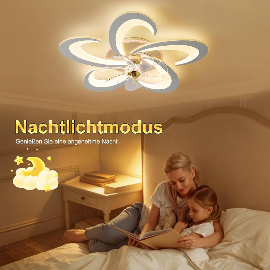 RGB Deckenlampe Mit Ventilator, Dimmbar Deckenventilator mit Beleuchtung und Fernbedienung/APP, RGB Deckenventilator mit Lampe für Schlafzimmer, Wohnzimmer, Leise, 6-Speed