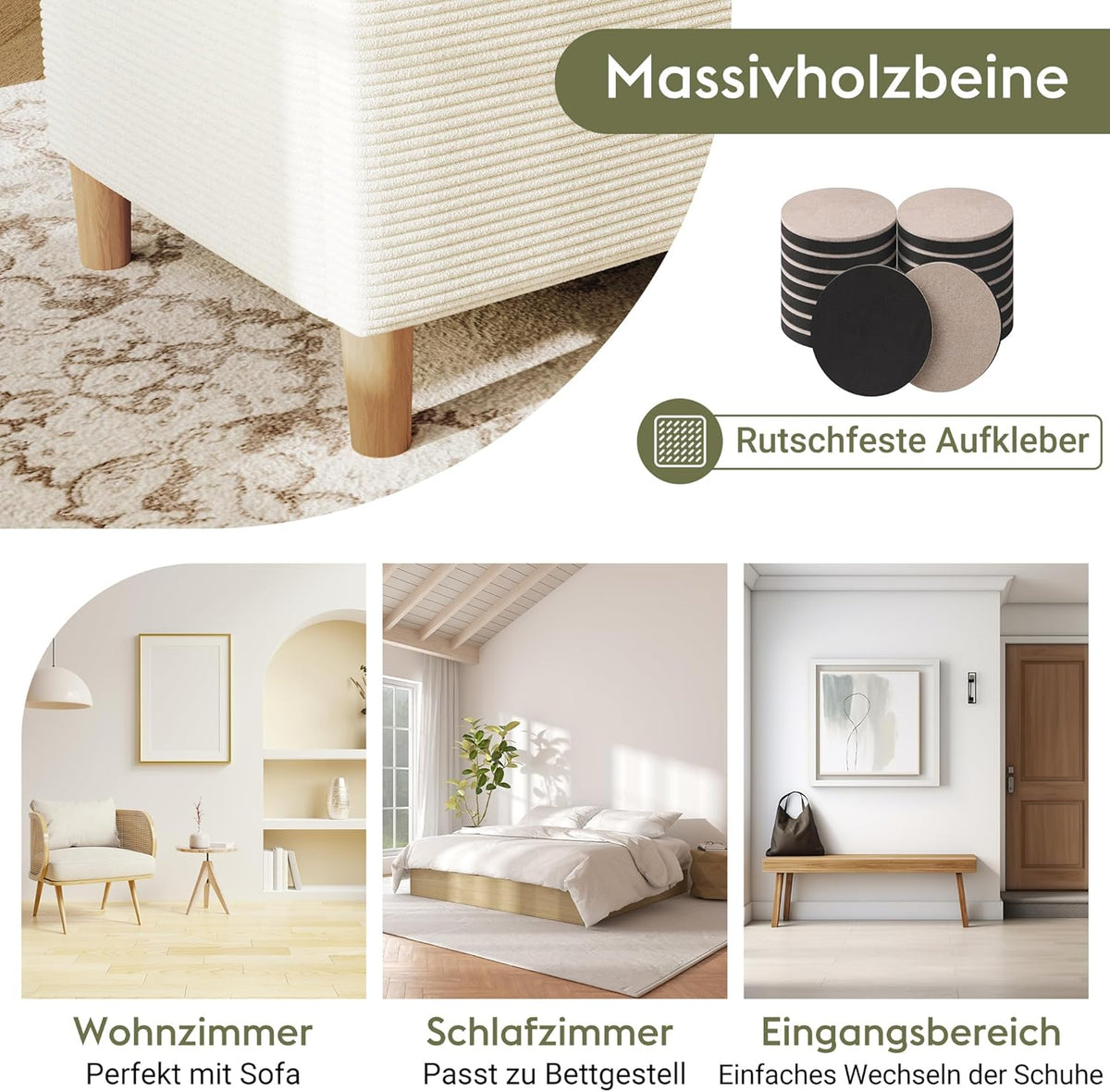 Polsterbank mit Hydraulischem Stauraum, 175 x 38 x 46 cm Aufbewahrungsbox, Bettbank Sitzbank für Flur, Wohnzimmer, Schlafzimmer, Cordstoff, Beige