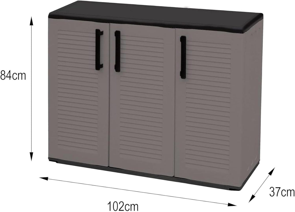 Dmora Mehrzweck Außen oder Innenwechselschrank, 3 türiges Mobile und 1 Polypropylen Regal, 100% Made in Italy, 102x37H84 cm, graue Farbe