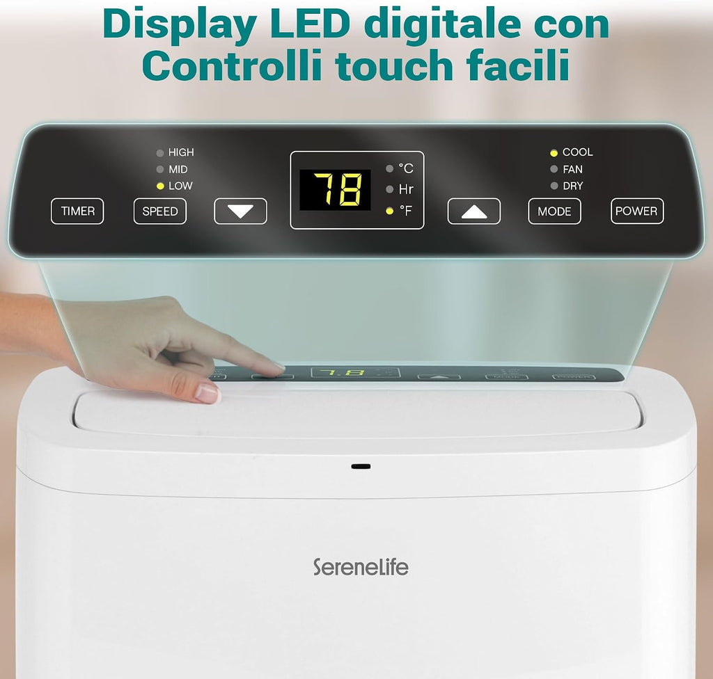 SereneLife Mobile Klimaanlage 4,1 kW 13000 BTU – Kleine Klimaanlage für Zimmer bis 105 m² Leise 52 dB Klimagerät fürs Schlafzimmer mit WLAN Entfeuchter, Lüfter, Fernbedienung