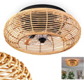 HOFSTEIN Deckenventilator Mulstrand, Ventilator aus Metall/Bambus in Schwarz/Natur mit Fernbedienung, Auf-/Abwind-Funktion u. Lichteffekt an der Decke, Deckenleuchte 4-flammig Ø 50cm, 4x E27, 3 Stufen
