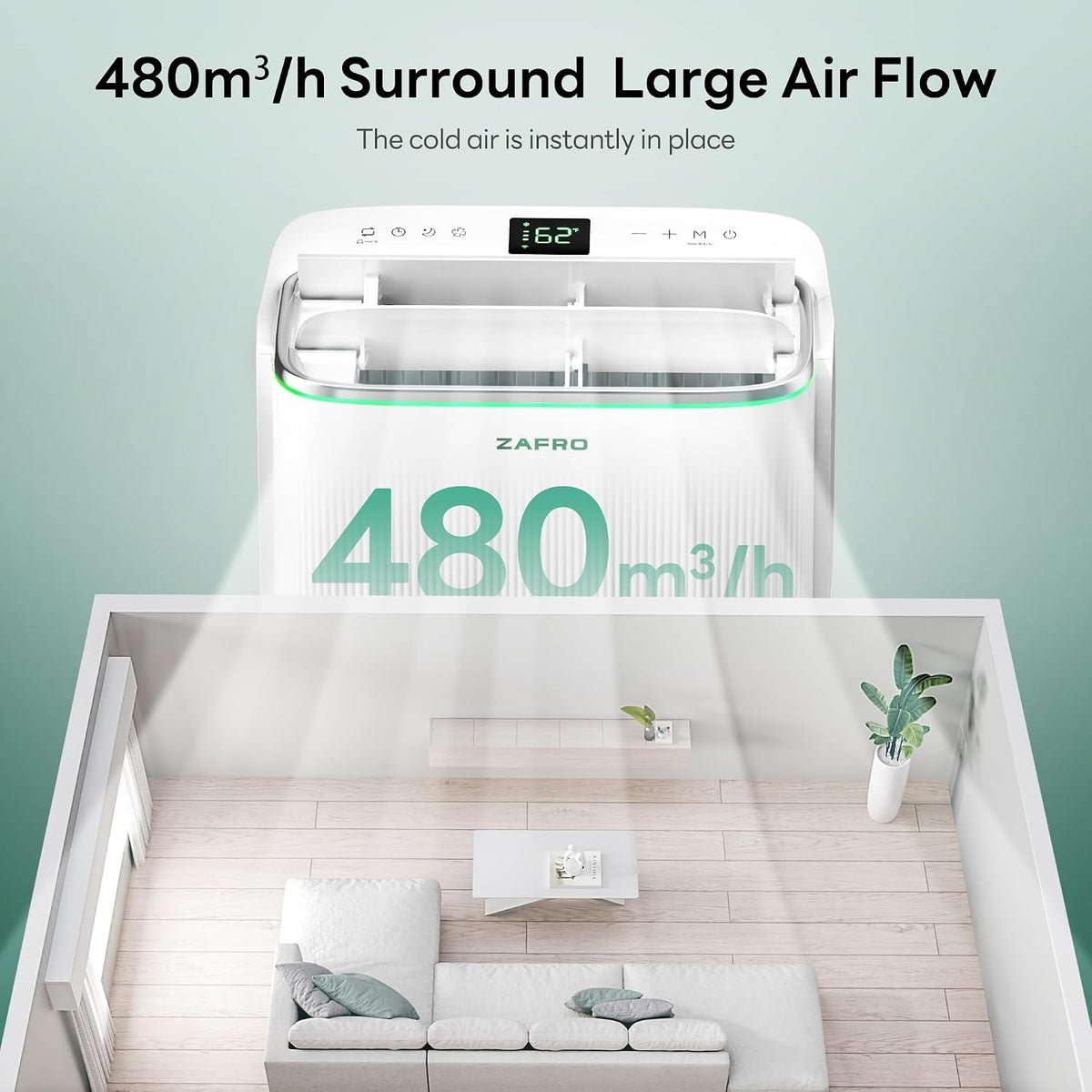ZAFRO Inverter Tragbare Klimaanlage, 14000 BTU (10000 BTU SACC), intelligente AC-Einheit mit ultra-leiser Kühlung (42 dB)/ohne Drainage/24-Stunden-Timer/APP/Steuerung