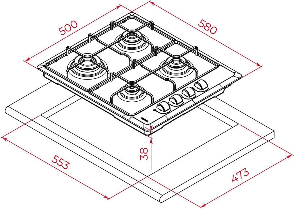 TEKA Placa de Gas Butano, 60 cm, 4 Fuegos, Mandos Ergonómicos, Seguridad Termopar, Parrillas Esmaltadas, HLX 640 KL