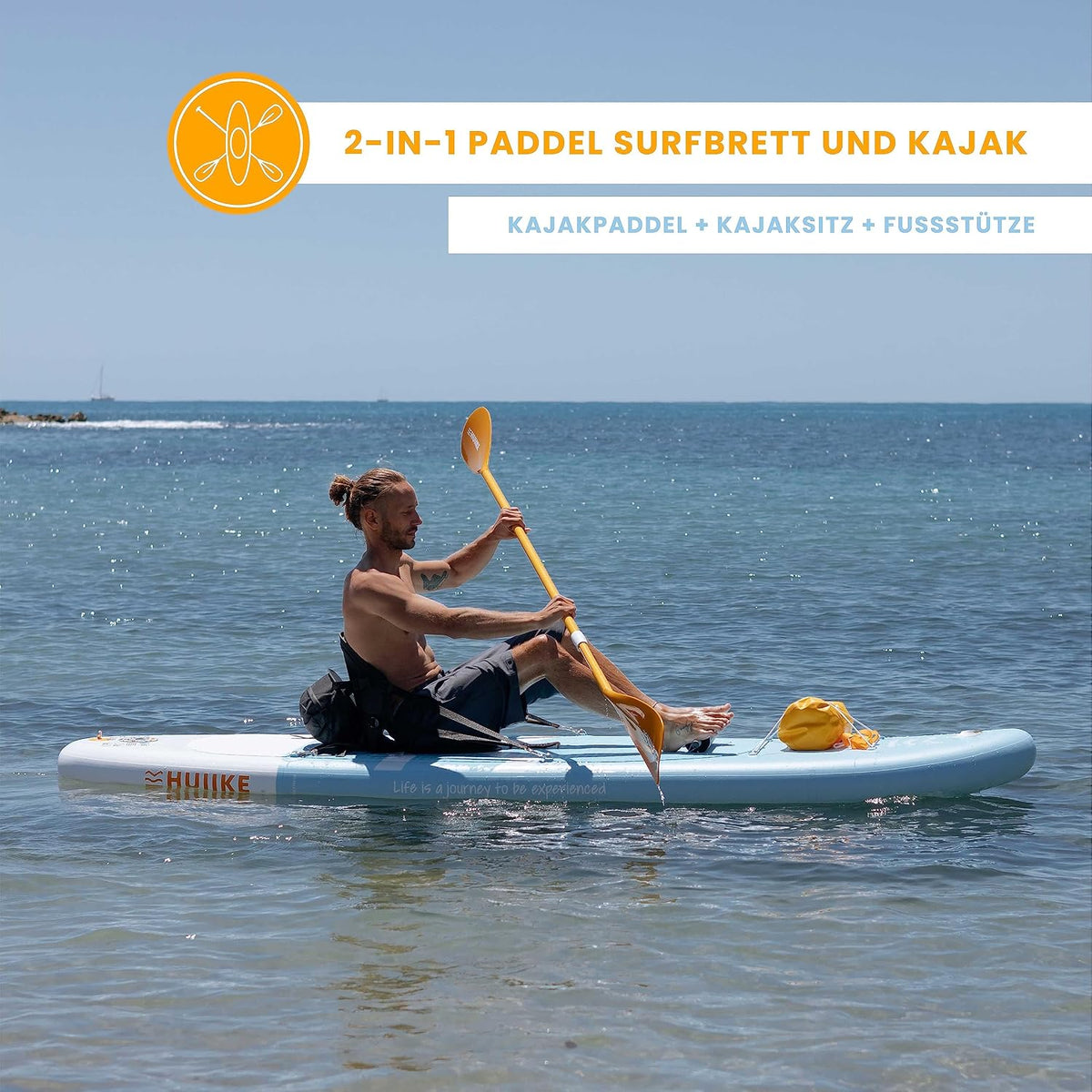 HUIIKE Stand Up Paddling Board mit Zubehör, Paddel, Finnen, Leash, Pumpe, Rucksack. SUP-Board Aufblasbar Hoher Stabilität und Widerstandsfähigkeit. Zum Kajak Umbaubar 305-365 cm, trägt 130-170 kg