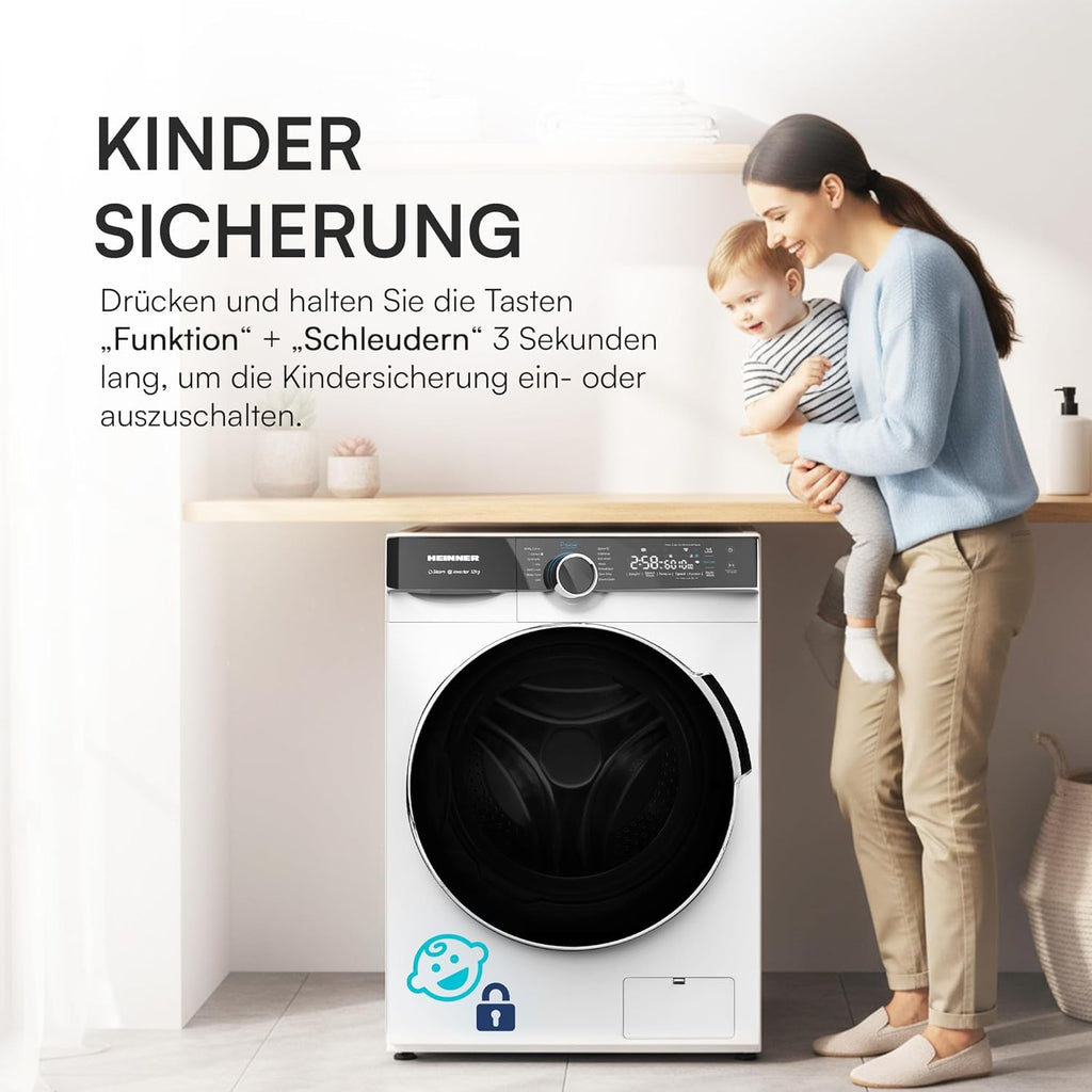HWM-M1214IVKA+++ – 12 kg Frontlader-Waschmaschine, Inverter-Motor, 1400 U/min, Energieklasse A, LED-Display, 5 Jahre Garantie (Weiß, 12 KG)