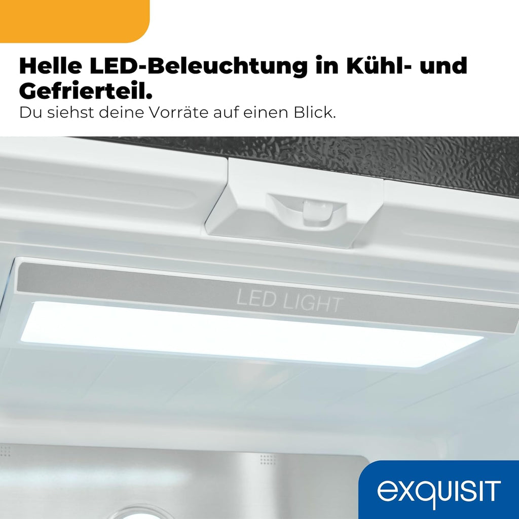 Exquisit Frenchdoor Kühl-Gefrierkombination | 506 l Nutzinhalt, Energieklasse E, 41 dB, No Frost Kühlen & Gefrieren, Schnellgefrieren, Wasserspender, LED, Elektronik | FD5490-160-WS-200E inoxlook-az