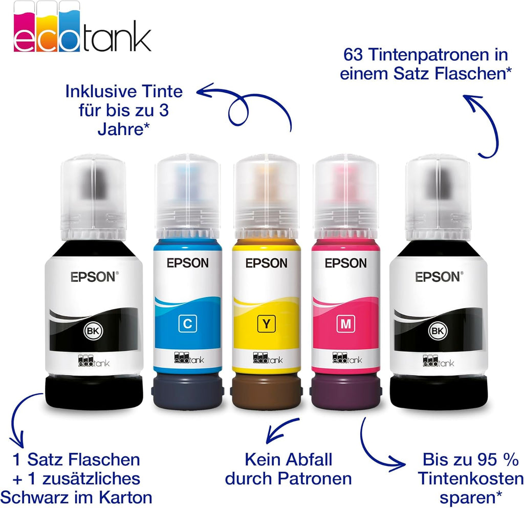EcoTank ET-4950 Tintentankdrucker | fürs Das Home Office | WLAN & Ethernet | A4 | (Duplex-) Druck, Scannen, Kopieren, Faxen | 6.1 cm Touchscreen | ADF | inkl. Tinte für bis zu 3 Jahre