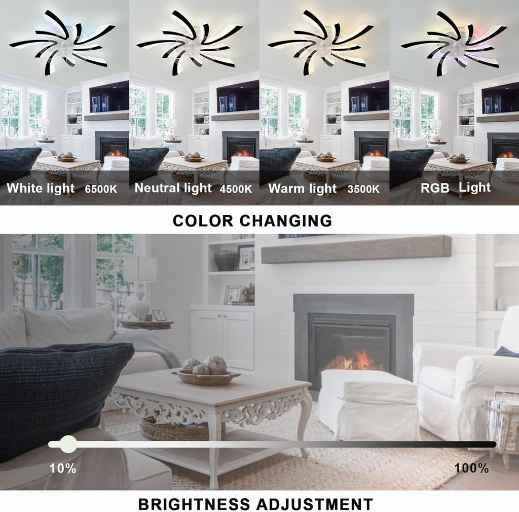 RGB Deckenventilator Mit Beleuchtung Und Fernbedienung Leise, Moderne Blume Ventilator Lampe LED Dimmbar, 6 Gang DC Motor Reversibler Deckenlampe Mit Ventilator Für Schlafzimmer Wohnzimmer-Black