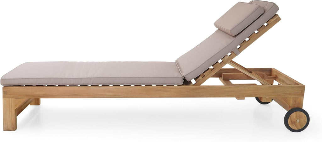 AXI Rama Gartenliege aus Teak Holz mit Kissen | Sonnenliege aus Teakholz mit Verstellbarer Rücklehne - 4 Positionen | Sonnenbett/Liege mit Rollen für Draußen/Garten