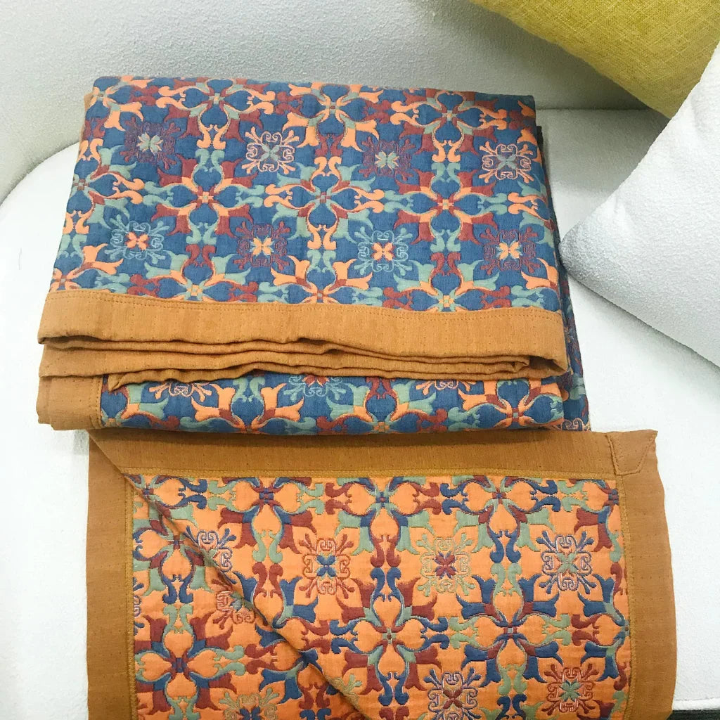 Blau Gemusterter Sechs-Lagen Baumwoll-Quilt – TerraLoom Komfortdecke