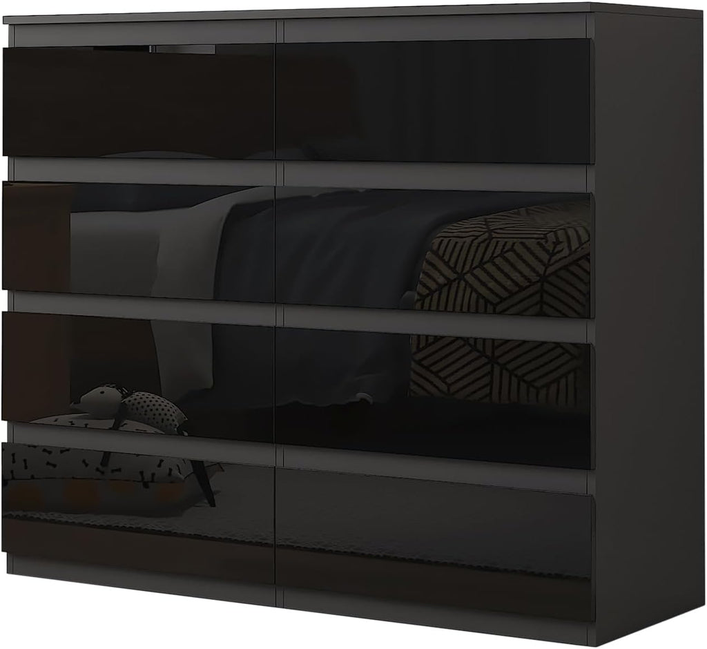 HTI living Sideboard Kenji 8 Schubladen Hochglanz Schwarz Kommode