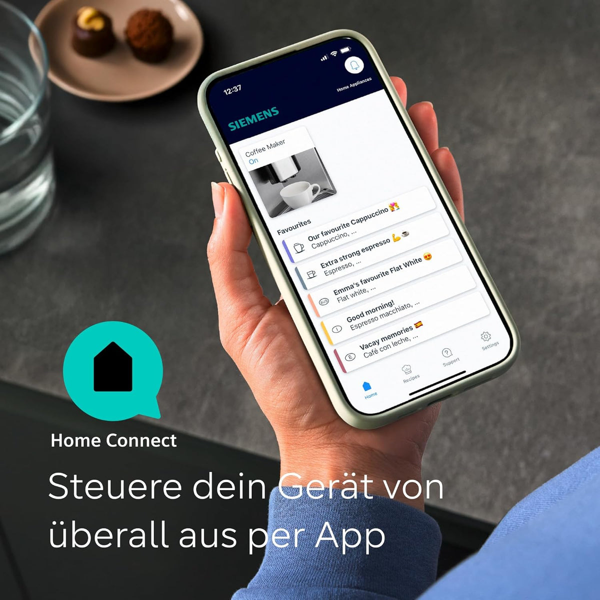 Siemens Kaffeevollautomat EQ900 plus TQ905DZ3, 36 internationale Kaffeespezialitäten, individueller Mahlgrad, App-Steuerung, großes Full-Touch-Display, Edelstahl