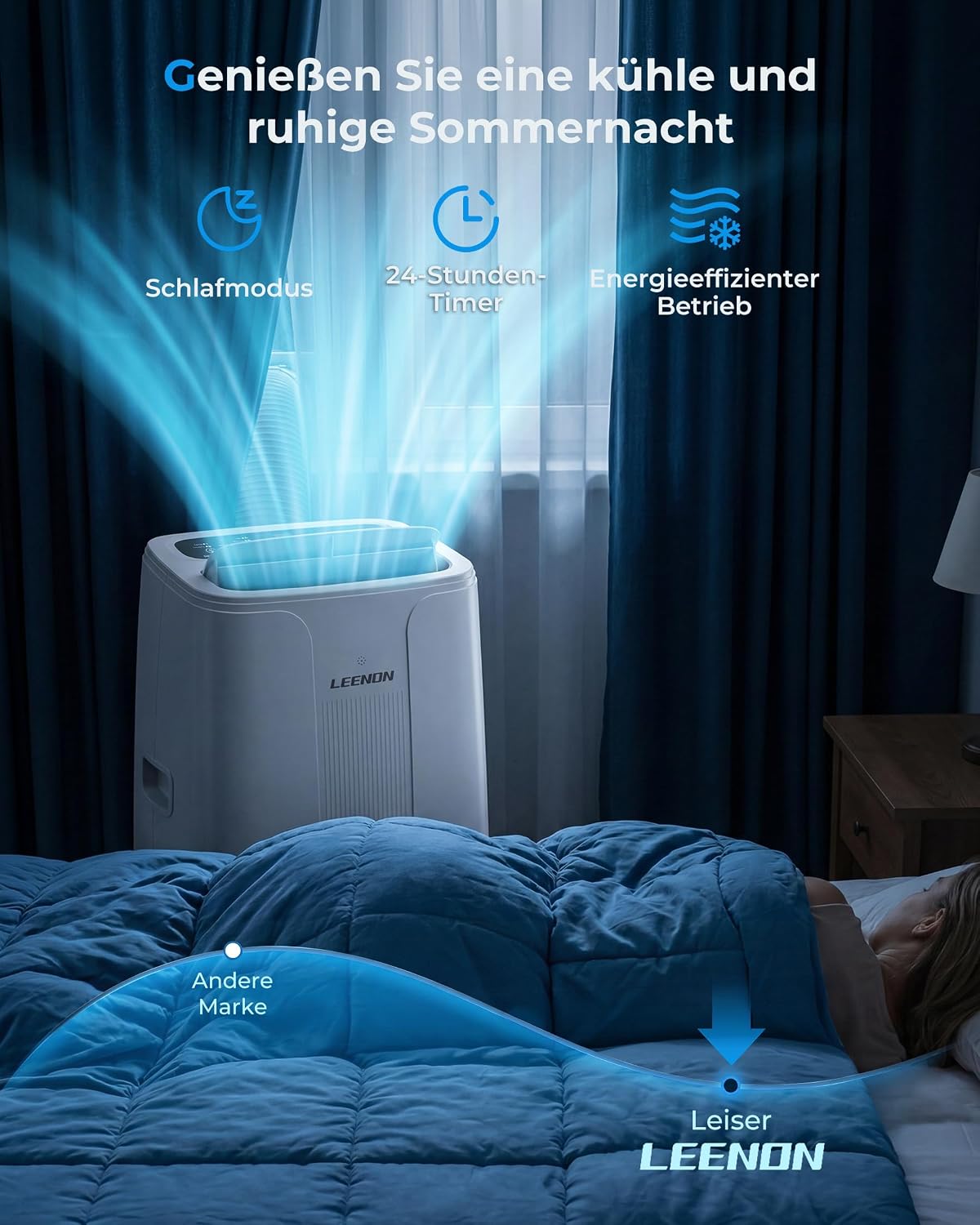 LEENON 14000 BTU Klimaanlage Mobil Klimagerät, 4 in 1 Kühlen Entfeuchten Lüftermodus Schlafmodus, Mobile Klima mit Abluftschlauch, Fernbedienung/24h Timer, Auto-Swing Air Conditioner, Für bis 50m²