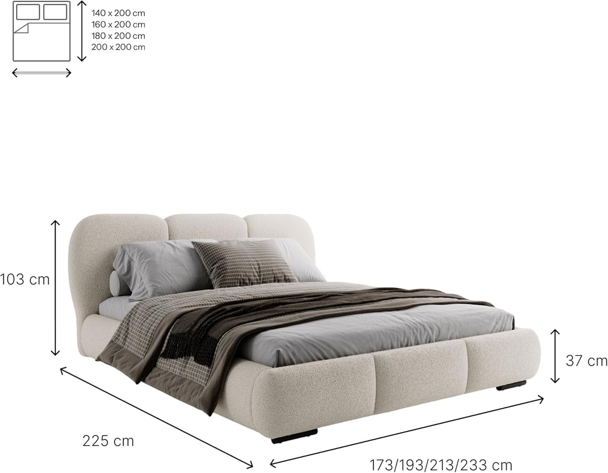 Chilly. Bett Savona - Polsterbett 140x200 mit Bettkasten, Lattenrost und Kopfteil – Eleganter Bouclé-Stoffbezug Olivgrün