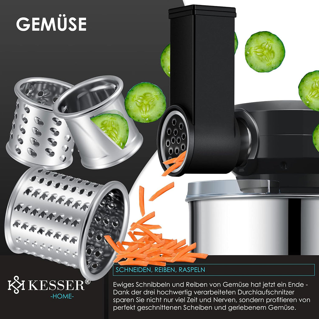 KESSER® 3 in 1 Universal Küchenmaschine K-KM 3000 mit Fleischwolf Knetmaschine Multifunktionale Rührmaschine 5,5L Schüssel mit 3 Rührwerkzeuge, 1,5L Entsafter, Zubehör-Set, Pasta & Gebäckformen