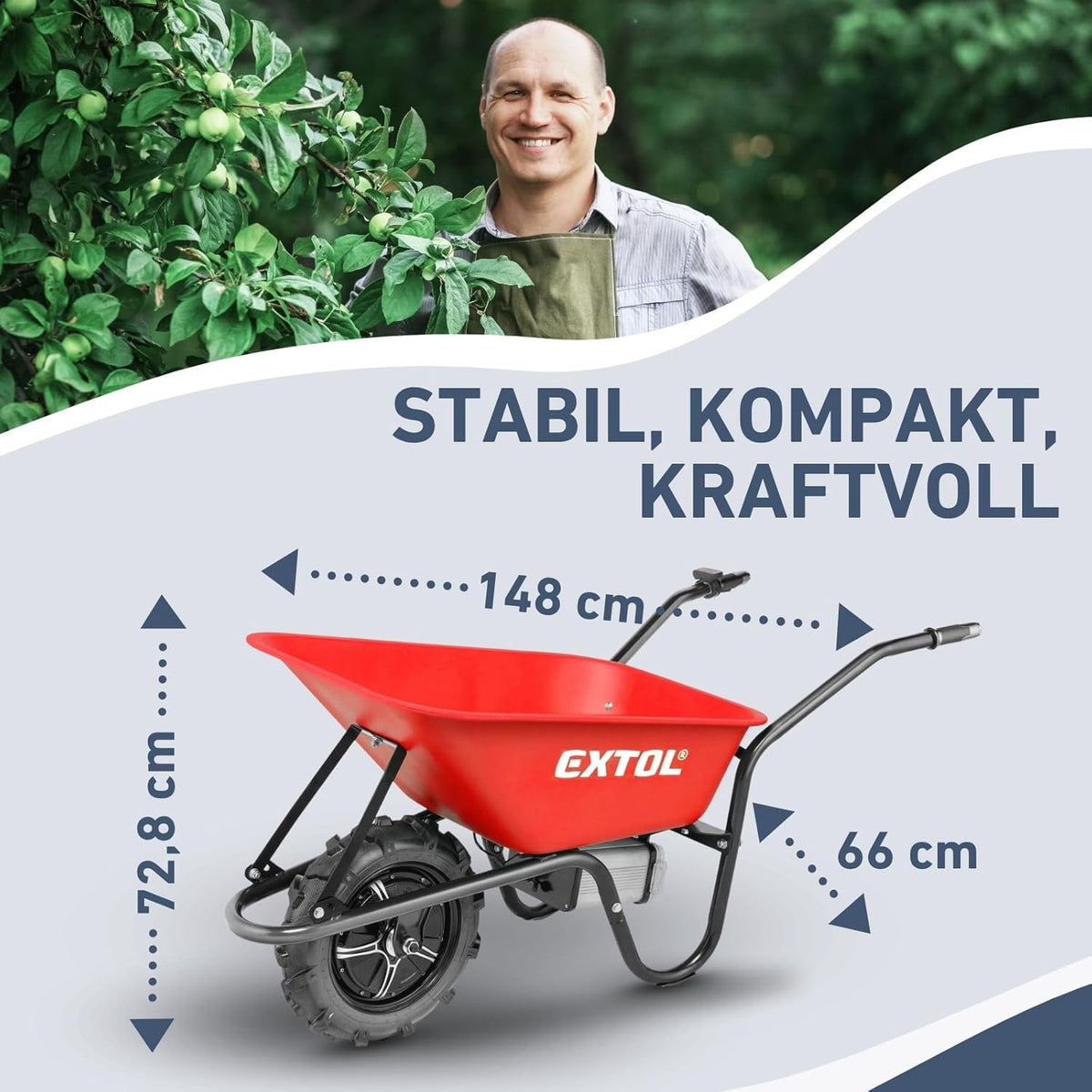 Elektrische Schubkarre mit Akku, 80L Mulde, 150kg Traglast, leistungsstarker 500W Motor durch 40V Li-ion Akku mit 6000mAh
