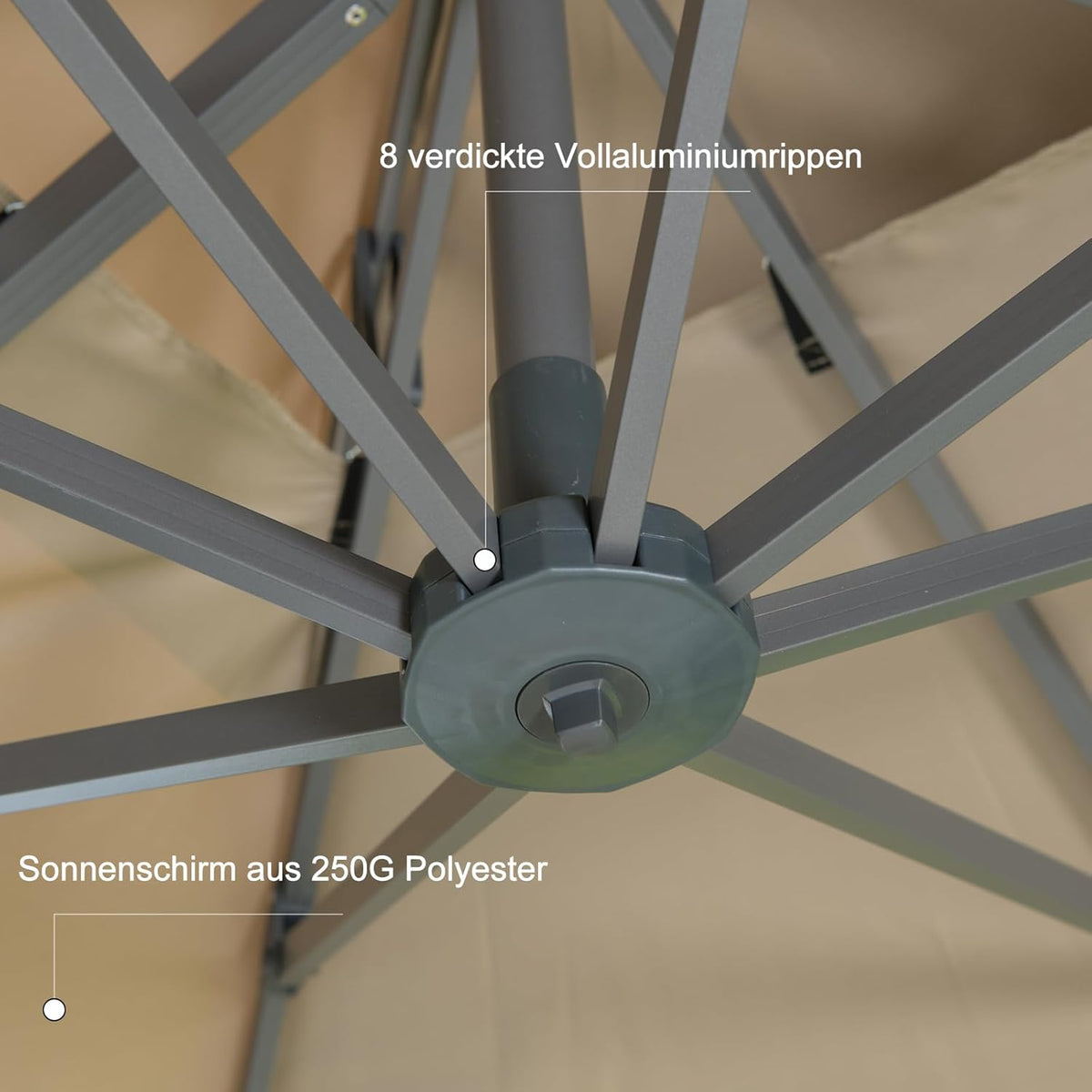LKINBO Sonnenschirm 300 x 400 cm Rechteckig mit Ständer und Kurbel, Groß Ampelschirm Terrassenschirm 360°Drehbar Parasol Windfest Gartenschirm Wasserdicht Marktschirm für Garten Deck Outdoor, Khaki