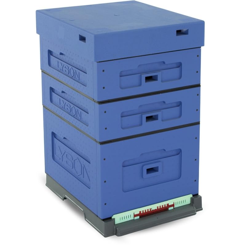 LYSON Bienenbeute Styropor Dadantbeute Dadant Beute OPTIMA Bienenstock-Set mit niedrigem Varroa-Kunststoffboden (DUNKELBLAU) für die Selbstmontage (Passende Rahmen:47×43,5x30cm;47×43,5x14,5cm)