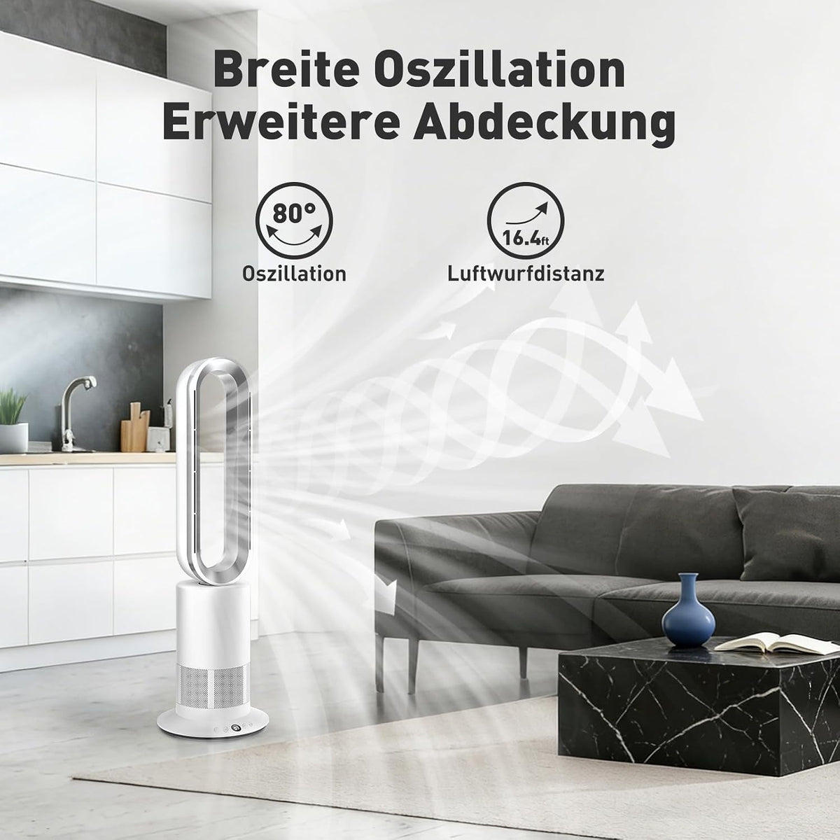TP09Plus 2-in-1 Turmventilator - 10 Kühl- & 3 Heizstufen, Fernbedienung & LED Touch-Bedienung, Leiser für den Heimgebrauch