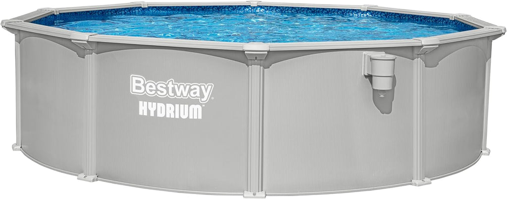 Bestway Hydrium Stahlwandpool Komplett-Set rund 457 x 122 cm Granitgrau Gartenpool Aufstellpool mit Sandfilteranlage