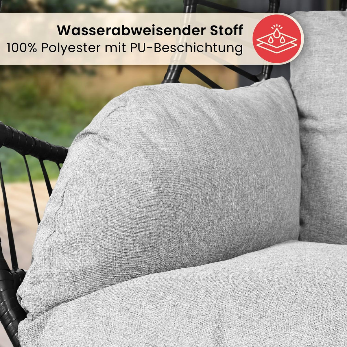 Swoods XXL Hängesessel mit Gestell - Hängesessel Für Indoor und Outdoor - Inkl. Kissen - Egg Chair - bis 150kg (Hellgrau)