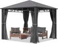 TOOLPORT Gartenpavillon 3x3 m Stahldach Hardtop 4 Seitenteile in Grau, Pfosten 9x9 cm