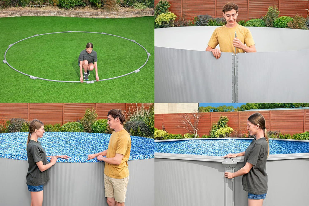 Bestway Hydrium Stahlwandpool Komplett-Set rund 457 x 122 cm Granitgrau Gartenpool Aufstellpool mit Sandfilteranlage