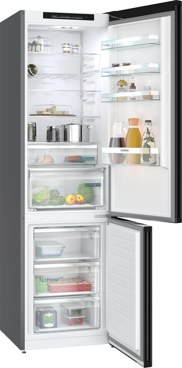 Siemens KG39N2XAG, iQ300, Freistehende Kühl-Gefrier-Kombination, Gefrierbereich unten, 363 l, Total noFrost, hyperFresh, extrem leise, LED Beleuchtung, 203 x 60 cm, Gebürsteter Stahl AntiFingerprint