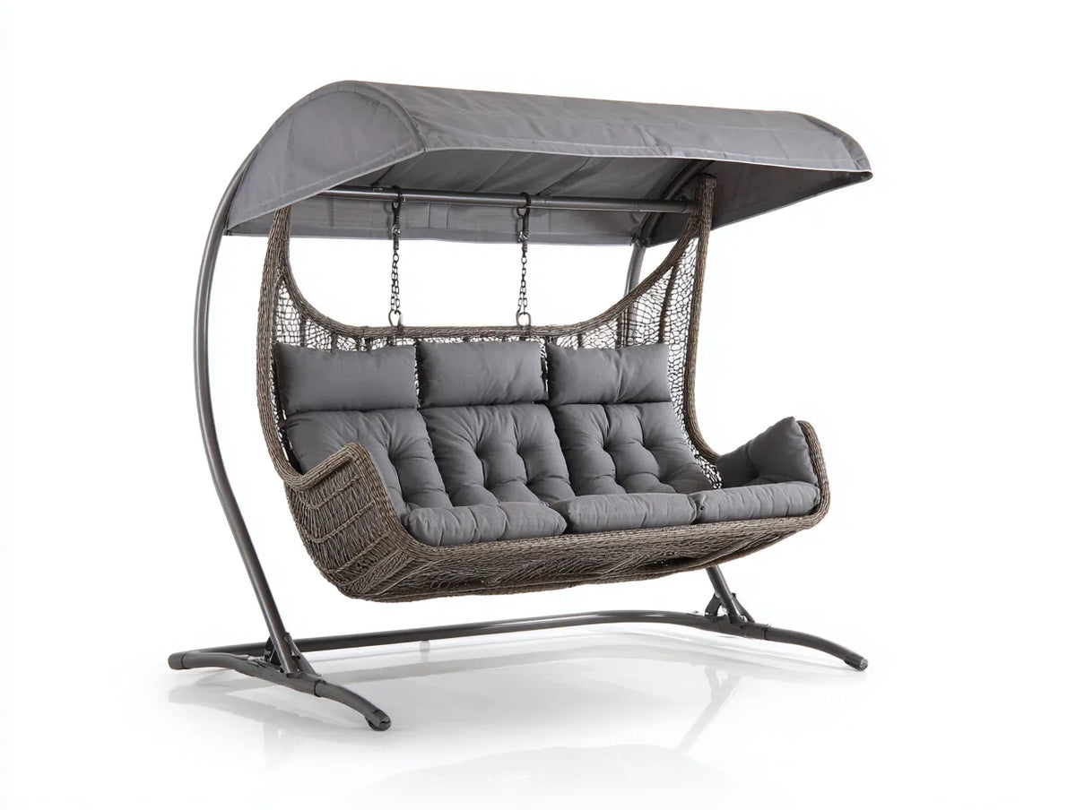 Gartenschaukeln - Metall-Rattan-Polyester - 198x118x175 cm - Grau - Modernstil