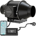 Aygrochy Rohrventilator 100mm, EC-Motor 30W 363m³/h, 2800 U/min Abluftventilator mit Temperatur- und Feuchtigkeitsregler, Rohrlüfter für Wachstumszelte, Luftabsaugung und Rauchabzug, mit WiFi App