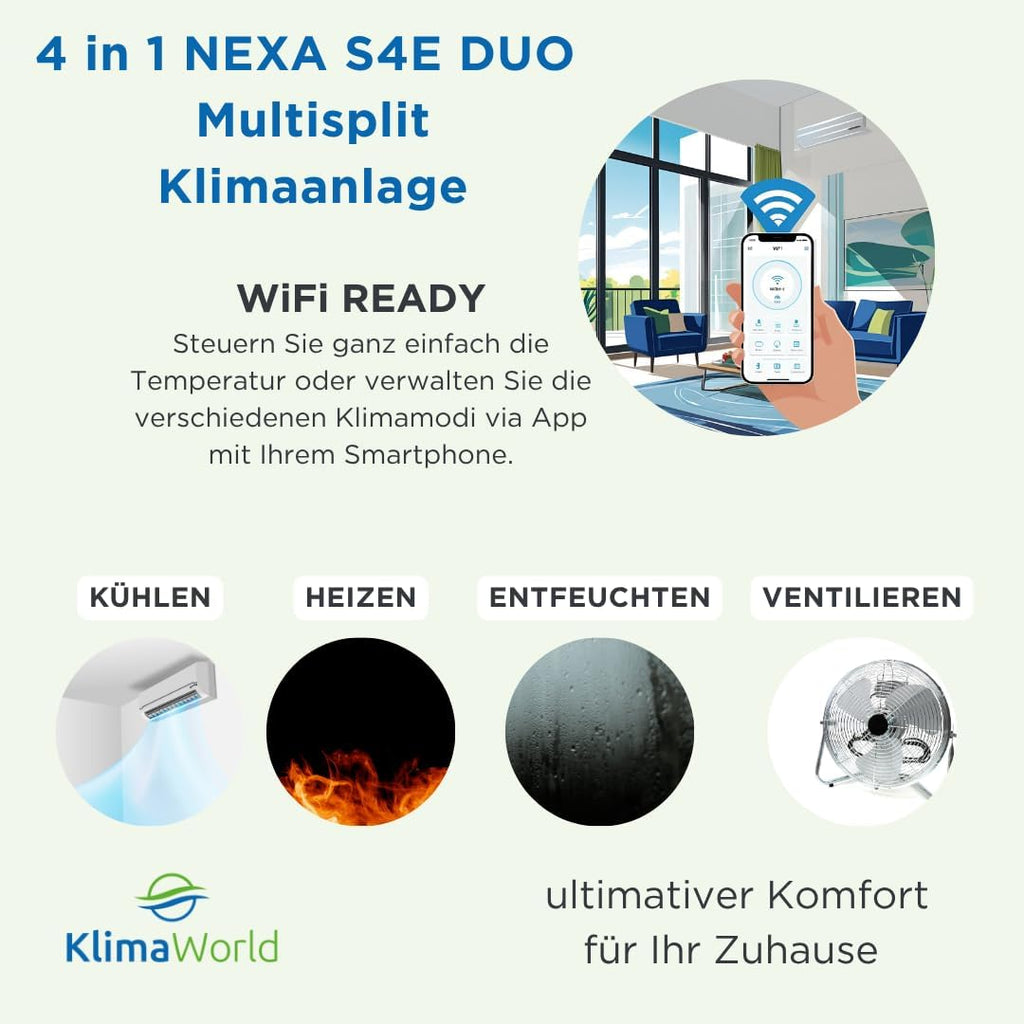 KlimaWorld Multisplit Klimaanlage | NEXA S5 E Duo | 2x2,6 kW | Quick-Connect