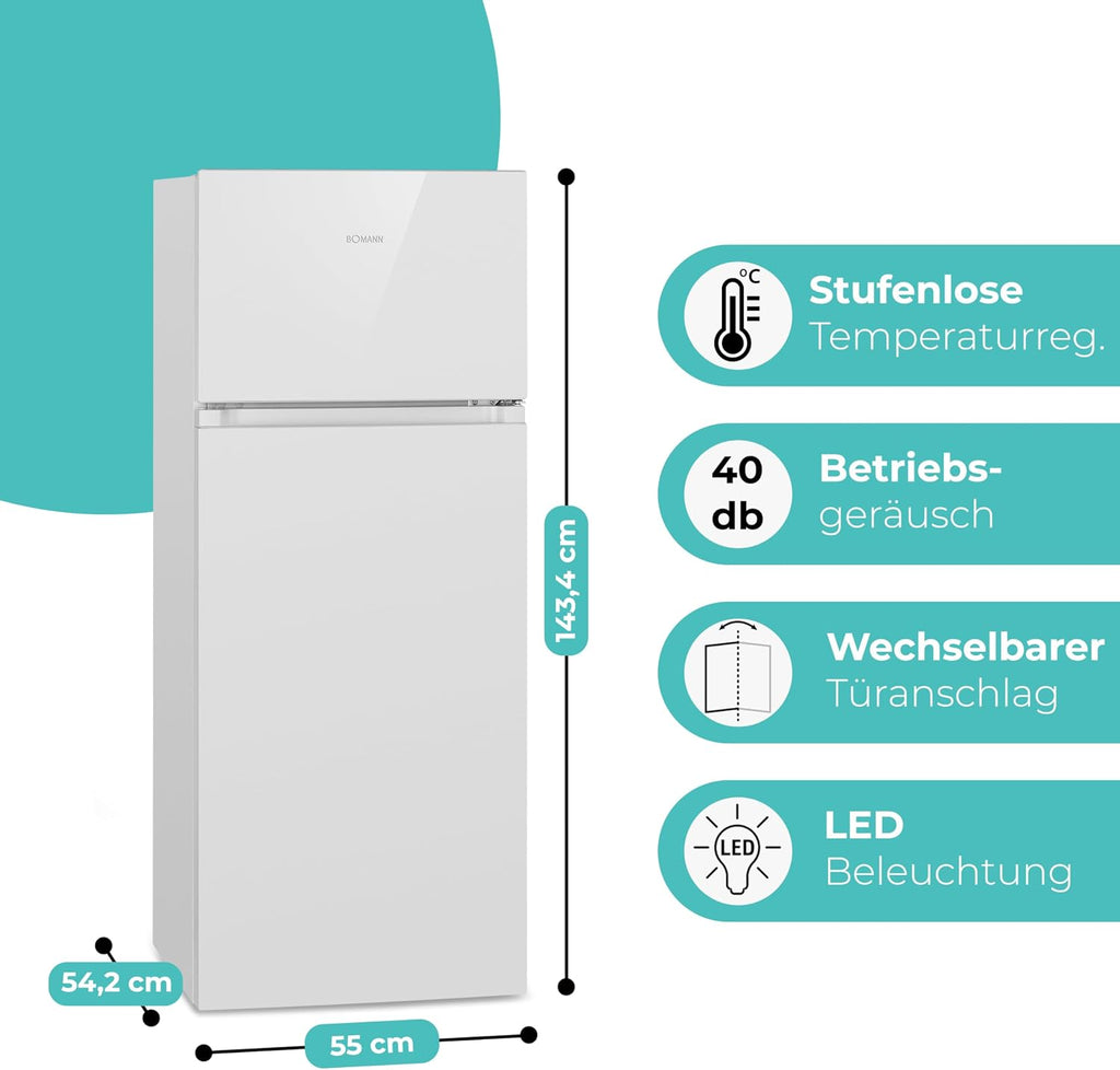 Bomann® Kühlschrank mit Gefrierfach | Kühl Gefrierkombination 206L | 4 Sterne-Kennzeichnung | Kühlgefrierkombi mit wechselbarem Türanschlag | Stufenlose Temperaturregelung | Kühlschrank DT 7318.1