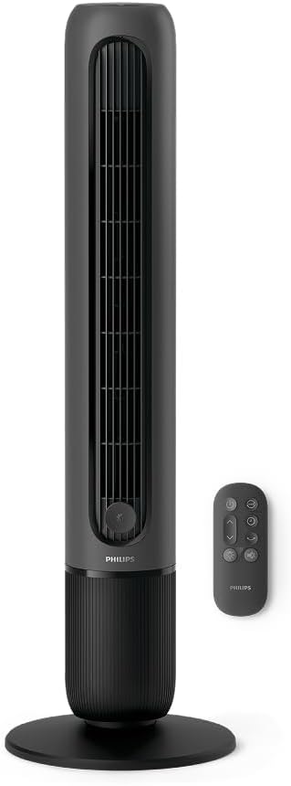 Philips Turmventilator 5000 Series. Leistungsstarke 8,0 m/s, ultra-leise 24 dB, niedriger Energieverbrauch, Fernbedienung, 5 Geschwindigkeitsstufen, Schlafmodus, 9-h-Timer, 80° Oszillation (CX5540/01)