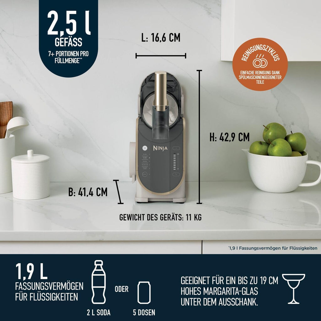 Ninja SLUSHi Maschine für Slush, Eis-Cocktails, Frappé, Milchshakes & gefrorenen Saft, ohne Eis oder Vorbereitungsaufwand, WhisperChill-Technology, fasst 1,9 L, Stone Gold, FS301EUSTGD