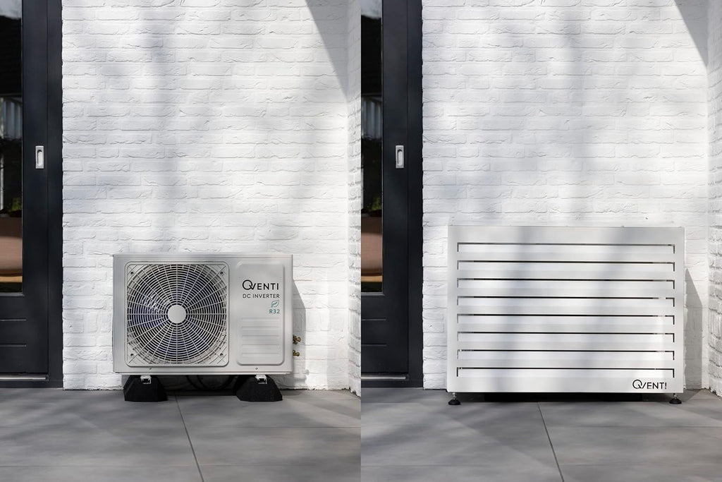 Qventi Abdeckung für Klimaanlage - Anthrazit/Grau - Aluminium - Schutzgitter - Verkleidung - Einfache Montage - Größe S - Außenmaße (LxBxH): 100 x 50 x 75 cm
