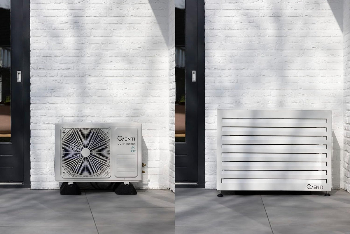 Qventi Abdeckung für Klimaanlage - Anthrazit/Grau - Aluminium - Schutzgitter - Verkleidung - Einfache Montage - Größe S - Außenmaße (LxBxH): 100 x 50 x 75 cm