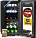 Sommertal Getränkekühlschrank 50L – Mini Kühlschrank schwarz mit Glastür, Touchscreen & LED | Kleiner Flaschenkühlschrank abschließbar & leise für Büro, Zuhause, Bar, Kellerbar & Minibar